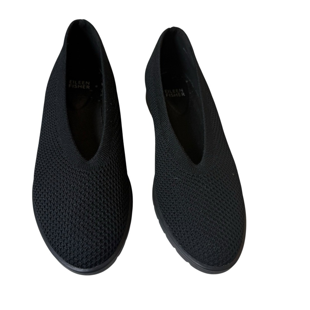 Eileen Fisher Heaven Stretch Knit Wedge Ballet Flats Women 8.5 Black Comfort